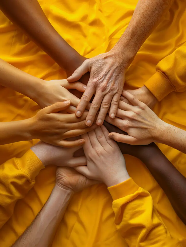 people showing support suicide prevention day with yellow background